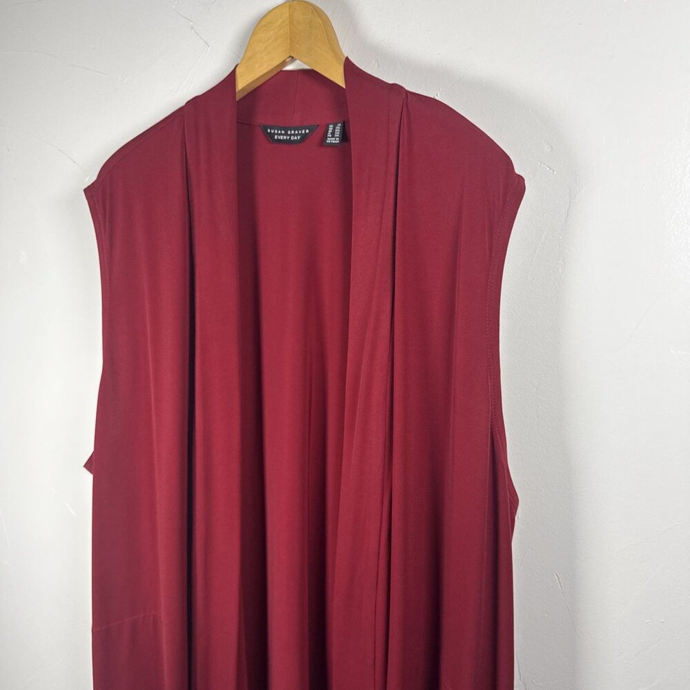 Susan Graver Everyday Long Line Vest Size 2X Burgundy - Picture 2 of 11